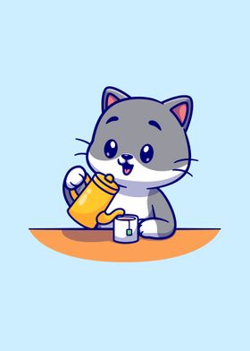 Cute cat pouring tea