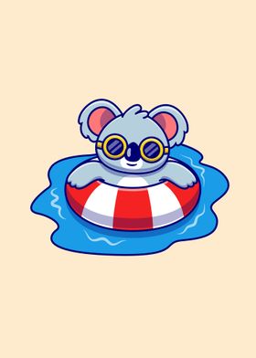 Cute koala swimming summer