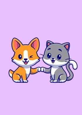 Cute cat and corgi dog