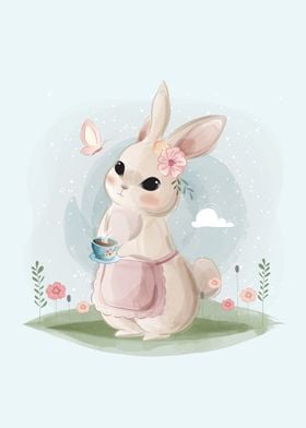 Cute Bunny Holding A Cup