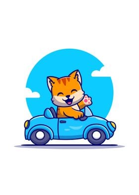 Cute cat driving car