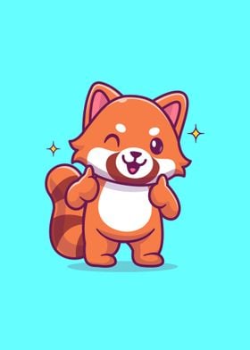 Cute red panda with ok