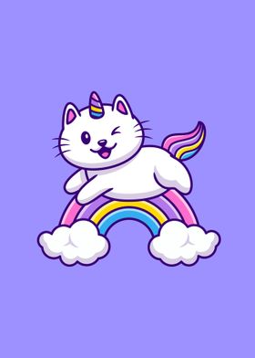 Cute cat unicorn flying