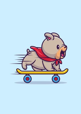 bulldog playing skateboard