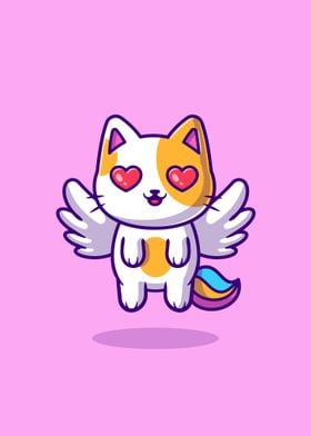 Cute cat unicorn flying