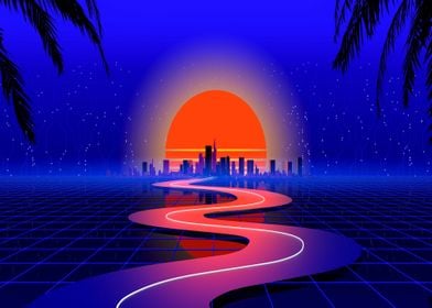 Neon road city landscape