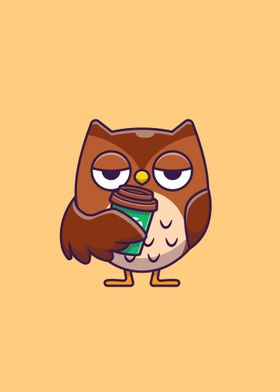 Cute owl holding coffee