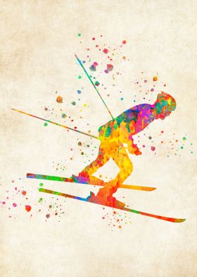 skiing watercolor