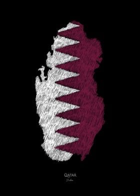 QATAR FLAG MAP LINE ART