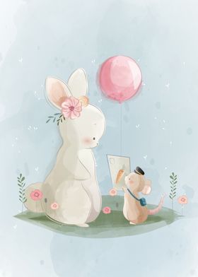 Cute Bunny And Mouse