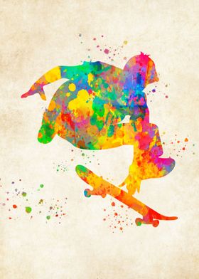 Skateboarder watercolor