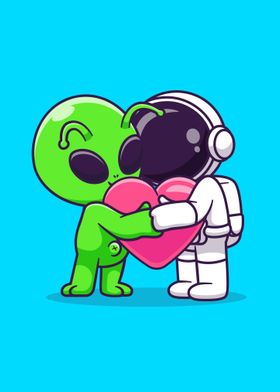 astronaut and alien hug