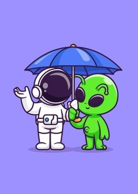 Cute astronaut and alien