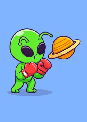 Cute alien boxing planet