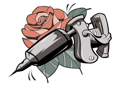 Tattoo gun and rose flower