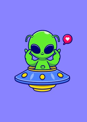 alien riding ufo with love