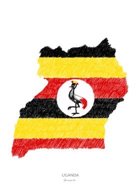 UGANDA FLAG MAP LINE ART