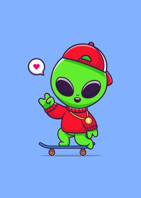 alien playing skateboard