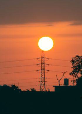 High Voltage Tower Sunset