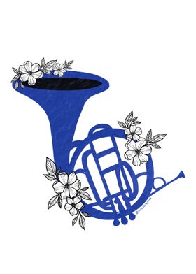 Blue French horn floral 