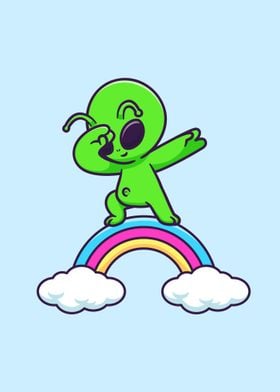 alien dabbing on rainbow