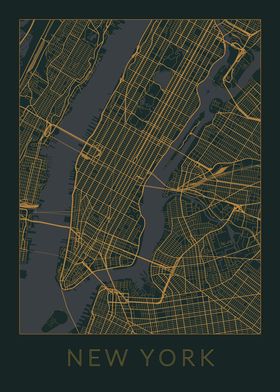 New York Gray Orange Map