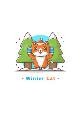 Cat playing in winter