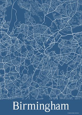 Birmingham UK Blue Map