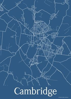 Cambridge UK Blue Map