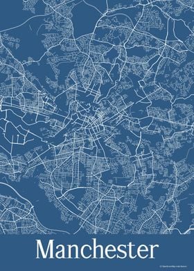 Manchester UK Blue Map