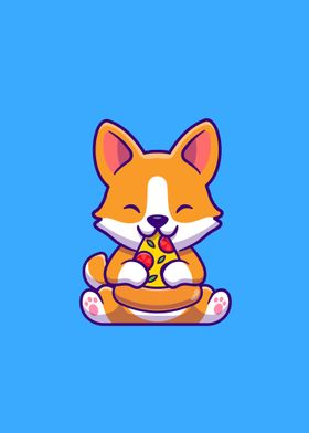 Corgi dog eating pizza