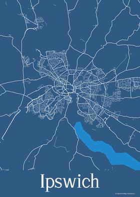 Ipswich UK Blue Map