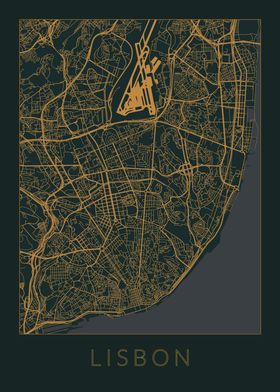 Lisbon Gray Orange Map