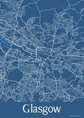 Glasgow UK Blue Map