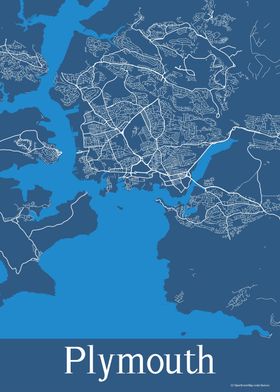 Plymouth UK Blue Map