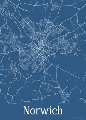 Norwich UK Blue Map