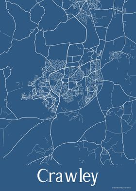 Crawley UK Blue Map