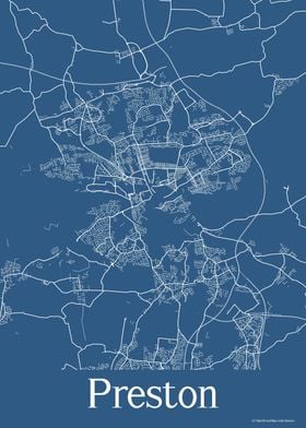 Preston UK Blue Map