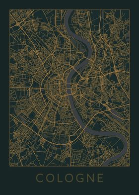 Cologne Gray Orange Map