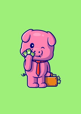 Cute pig with money