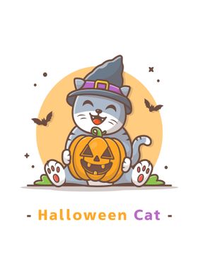 Cat holding halloween