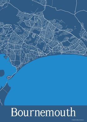 Bournemouth UK Blue Map