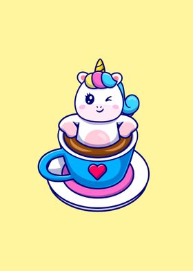 unicorn relaxing in coffee