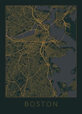 Boston Gray Orange Map