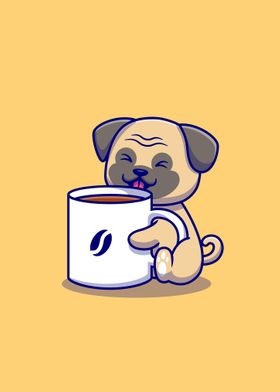 pug with cup of coffee