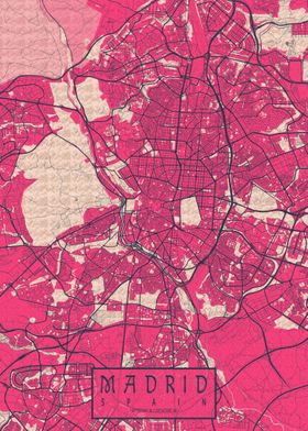 Madrid City Map Blossom