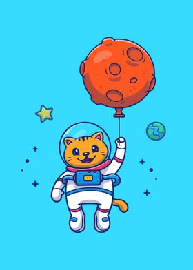 cat flying with balloon