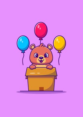 Cute bear in box with ball