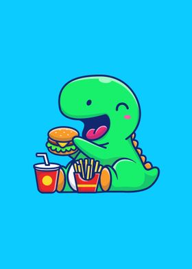 dinosaur eating burger