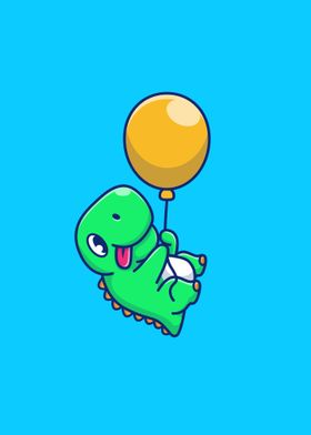 Cute dinosaur with balloon